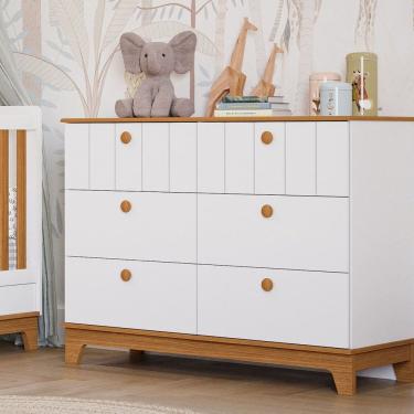 Imagem de Cômoda de Bebê com 6 Gavetas Chantilly Expresso Móveis Branco/Marrom