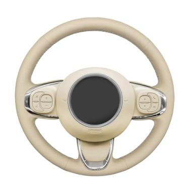 Imagem de MEWANT Capa de volante de couro genuíno bege para Fiat 500 2015-2021 / 500C 2016-2021
