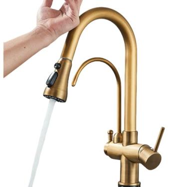 Imagem de Filtro de sensor de toque Torneira de cozinha de água Puxar para fora Latão antigo Deck Mount Torneiras de água pura Misturador frio quente Guindaste, Latão antigo B