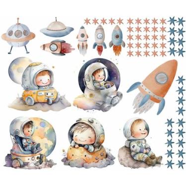 Imagem de Adesivo De Parede Astronautas Bebês Cute No Espaço - Colakoala Adesivo