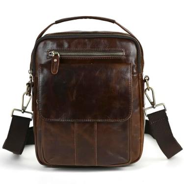 Imagem de Bolsa tiracolo masculina de couro genuíno com alça transversal de ombro e pasta de negócios, Café 2