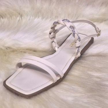 Imagem de Sandália Rasteirinha Feminina de Trança e Strass com Fivela Ref. 034/1