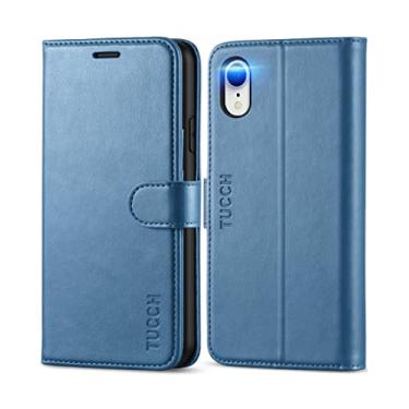 Imagem de TUCCH Capa tipo carteira para iPhone XR 6,1 polegadas, bloqueio RFID, 3 compartimentos para cartões, capa magnética de couro sintético,Azul Claro