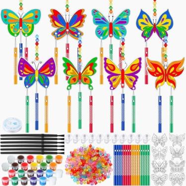 Imagem de VioraWhite 24 conjuntos de kits de arte de janela de sinos de vento, apanhadores de sol, sinos de vento, ornamentos a granel, kits de pintura para meninos e meninas, decoração de projetos de