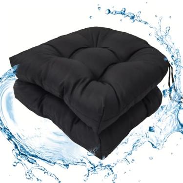 Imagem de Wadser Almofadas de assento adornadas para ambientes externos, 2 unidades de almofadas de vime para cadeira de pátio com laços, almofadas de cadeira impermeáveis almofadas de canto redondo 48 x 48 x