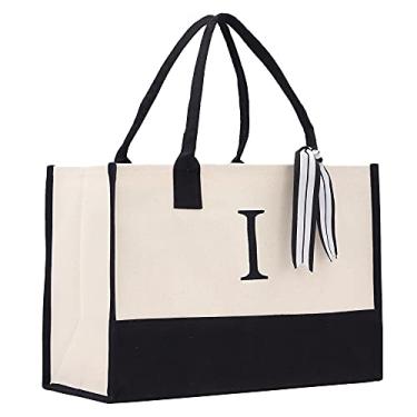 Imagem de Bolsa sacola monograma com 100% lona de algodão e um monograma chique personalizado, I