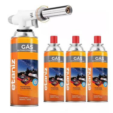 Imagem de Kit Maçarico Culinário Profissional com 4 Refis de Gás Butano Ideal para Confeitaria e Preparos Gourmet