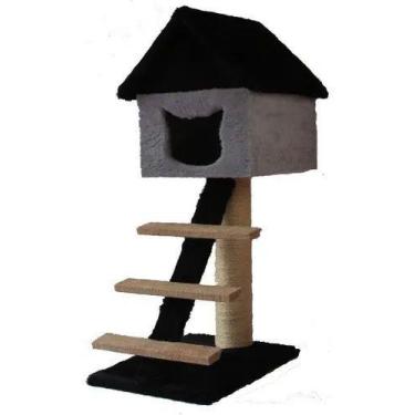 Imagem de Arranhador Casinha Com Escada - Akara do Gato, Preto com Cinza