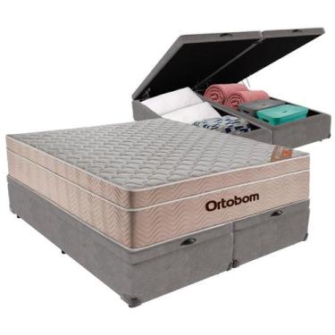 Imagem de Cama Box Baú Queen Cinza + Colchão Airtech Molas Ensacadas Ortobom