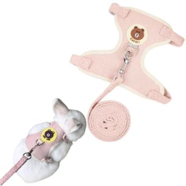 Imagem de Conjunto de arnês e coleira de coelho ajustável para coelhos e furões de porquinho-da-índia para animais de estimação pequenos caminhando ao ar livre (rosa, M)