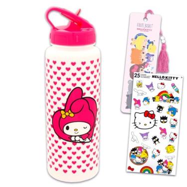 Imagem de SANRIO Conjunto de garrafa de água reutilizável My Melody Pacote de garrafa de água de plástico com bico para casa, escola, adesivo esportivo Plus e muito mais | My Melody Container