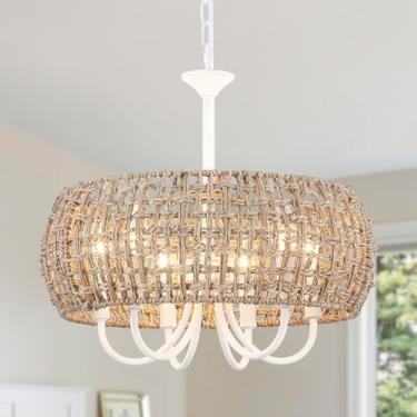 Imagem de Generies Lustre De Vime Para Sala De Jantar, Lustre Boho De 6 Luzes, Estilo Fazenda, Luminárias Costeiras Para Cozinha, Ilha, Quarto, Sala De Estar