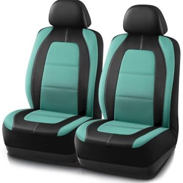 Imagem de Road Comforts Capa de assento de carro, capas de assento de carro de couro, capas de assento esportivo dianteiras baixas e traseiras, compatível com airbag, universal para a maioria dos carros (menta)