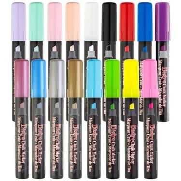 Imagem de Conjunto de marcadores de giz Uchida Bistro – ponta de cinzel – 17 cores básicas, neon, pastel e metálicas – marcadores de giz bistrô para quadro-negro, placas, janelas, quadros negros e vidro