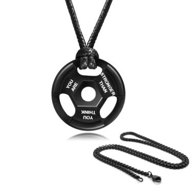 Imagem de MEALGUET Colar de barra, presente de treino para homens: colar com pingente de barra gravada com citação inspiradora, colar de força de placa de peso de aço inoxidável, presente de ginástica para