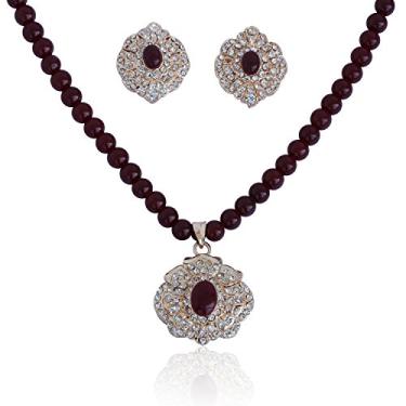 Imagem de Touchstone Conjunto de pingente de joia tradicional em formato oval de strass estilo indiano de liga metálica em tom dourado para mulheres