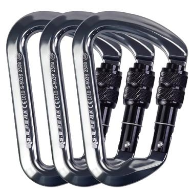 Imagem de S.E.PEAK Mosquetão De Escalada Com Trava Sepeak Uiaa Ce 30Kn, Clipe Parafuso Profissional Resistente Para Ao Ar Livre, Montanhismo, Rapel, Camping, Caminhada, Balanço, Gancho Grande D/6744 Libras, 3