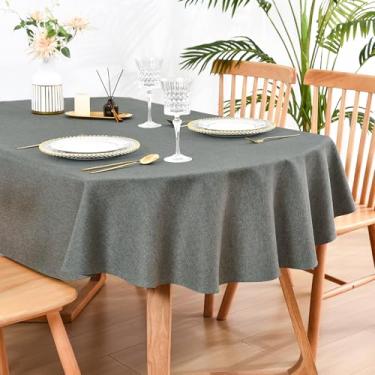 Imagem de Wolkemer Toalha de mesa oval 152 x 250 cm de linho sintético carvão vegetal resistente à água toalha de mesa decorativa para decoração de mesa de banquete de festa de casamento ao ar livre