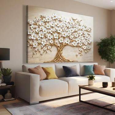 Imagem de Quadro decorativo árvore da vida flores brancas - MeMoldura, Chassi Bo
