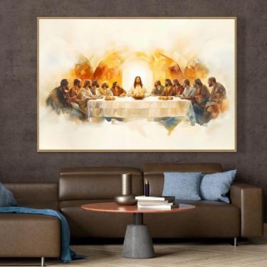 Imagem de Quadro decorativo santa ceia aquarela - MeMoldura, Amadeirado Claro, 6