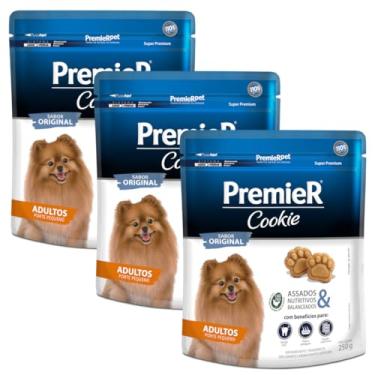 Imagem de Kit 3 Biscoitos Premier Cookie para Cães Adultos Porte Pequeno Sabor Original 3 x 250G