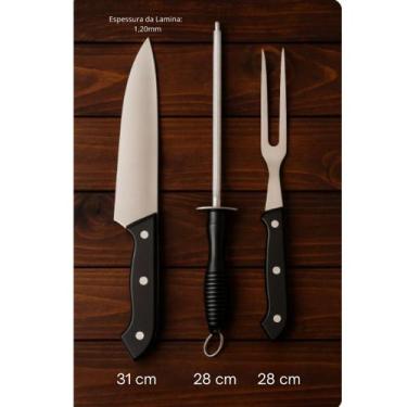 Imagem de Kit Churrasco Faqueiro Faca Garfo e Chaira Kit 3 Peças - Ke Home