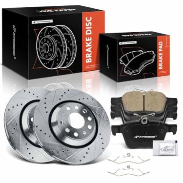 Imagem de A-Premium 12,20 polegadas (309,9 mm) Rotores de freio a disco perfurados e ranhurados + kit de pastilhas de cerâmica compatível com modelos selecionados Volkswagen e Audi - Golf R, Tiguan, Atlas, A3,