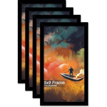 Imagem de FULDGAENR Conjunto de 4 porta-retratos 13 x 23 cm, molduras pretas para certificado de pôster, moldura de parede/mesa de alta transparência com visor vertical horizontal (pacote com 4 | Preto | 12,7 x