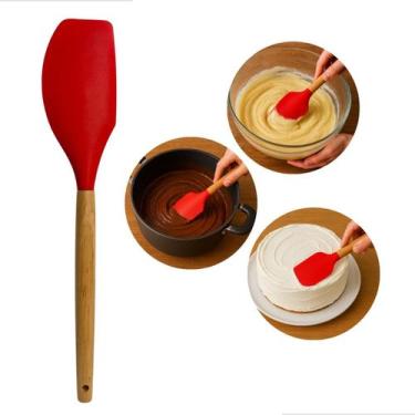 Imagem de Espatula Pao Duro Silicone 31,5cm Vermelho Cabo Madeira Tavolo Moderno