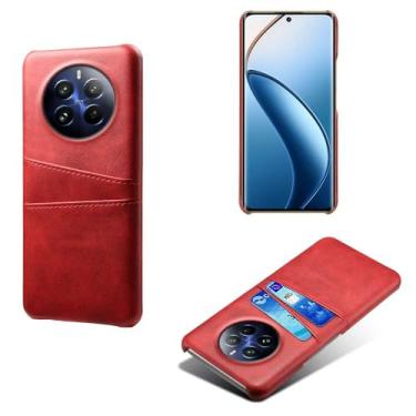 Imagem de Capas Compatível com OPPO Realme 12 PRO,tampa protetora de couro falso,design de saco de cartão com 2 fendas de cartão atrás,proteção anti-impressão digital e anti-gota-Red