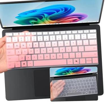 Imagem de 2 peças de capa de teclado para laptop Microsoft Surface 7 2024 (7ª edição Copilot+ PC) 13,8 e 38.1 cm US Layout Keyboard Skin-OPink+Clear