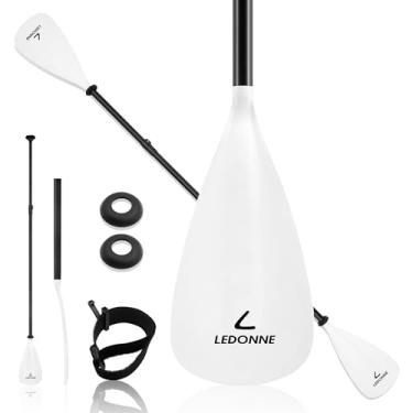 Imagem de LEDONNE SUP Paddle 4 peças ajustável stand up paddle flutuante leve portátil para caiaque remo com eixo de liga de alumínio, 2 lâminas de nylon, gancho e laço, anel de gotejamento, branco