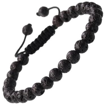 Imagem de MASSIVE BEADS Pulseira De Macramê Trançado Com Contas Enormes Rocha Vulcânica Natural 6 Mm, Presente Pedras Preciosas (Lavanda Preta, Mm)