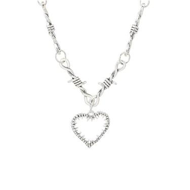 Imagem de Colar gótico de coração de arame farpado para mulheres e homens, colar de espinhos góticos, colar punk com pingente de coração, vintage, joia de Halloween para homens e mulheres, 40+5cm/16+2inch,