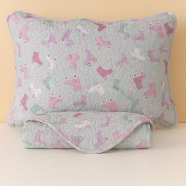 Imagem de Kit Colcha Solteiro 2 Peças – Cobre Leito Estampado Colorido Rosa Azul Verde, Conforto e Maciez para Cama Solteiro(Patins)