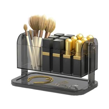 Imagem de Batons de plástico portáteis prateleira com compartimentos de computamentos batons cosméticos transparentes Organizador descobriu o design sem tampa da moda para pincéis de (Preto transparente)