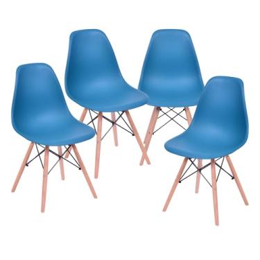 Imagem de Cadeira Charles Eames Design Clássico com Encosto Anatômico, Assento Ergonômico e Pernas de Madeira Natural para Sala, Escritório ou Jantar - Unidade ou Kit (2, Azul Petroleo, Adulto)
