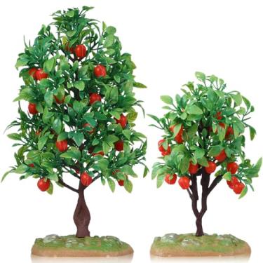 Imagem de Ipetboom Ornamentos de macieira – 2 peças de árvores frutíferas artificiais realistas para decoração de escritório em casa, cenário, mini trem de plástico realista para diorama e exibições de