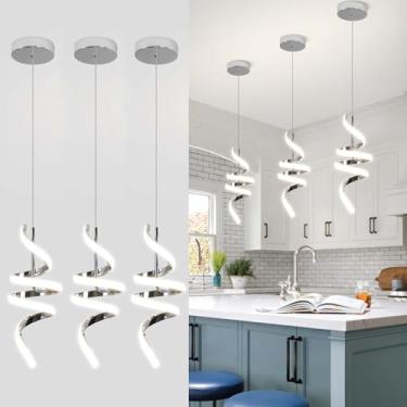 Imagem de Sovinzert Luzes pendentes de LED espirais modernas ilha de cozinha, luminária suspensa de altura ajustável de 22 W, lustre cromado 5500K para sala de jantar, mesa de café, pacote com 3