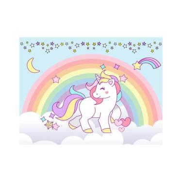 Imagem de Painel de Lona  Unicórnio Céu Arco Iris e Nuvens - Fabrika de festa, 4