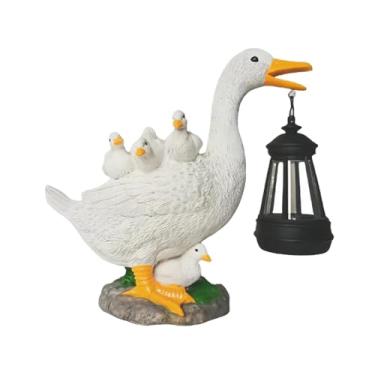 Imagem de FashionCha Estátua de Jardim com Lanterna Solar, Decoração para áreas Externas, Escultura de Arte de Jardim, Estatueta de Pato Branco para Gramado, E Qui