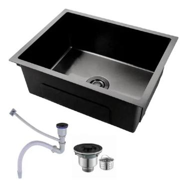 Imagem de Cuba Gourmet Pia Inox Quadrada Cozinha Luxo 50x45 Com Acessórios Preto