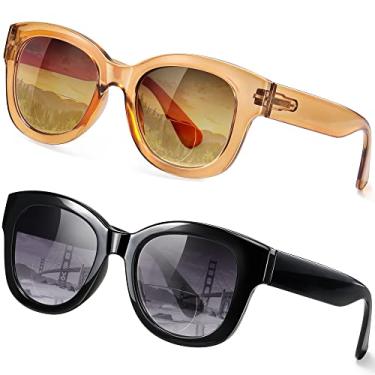 Imagem de EYEGUARD Pacote com 2 óculos de sol de leitura bifocais para mulheres, proteção UV400, dobradiça de mola, vintage, óculos de sol para leitores, preto + marrom, 1