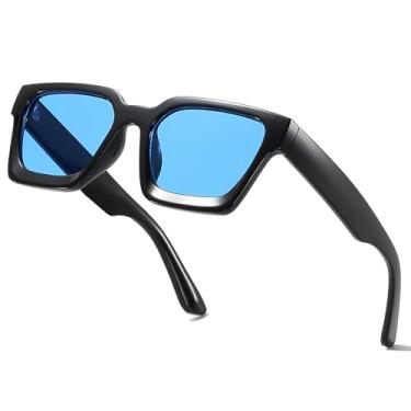 Imagem de aisswzber Óculos de sol quadrados para mulheres e homens, armação grossa, proteção UV400, óculos de sol unissex estilo retrô, Azul, Blue