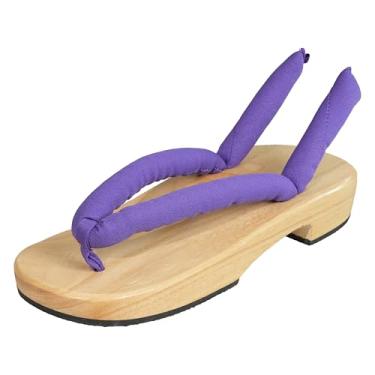 Imagem de Anime unissex cosplay versátil verão tamanco de madeira sapato cosplay japonês Oshitari adereço com 2 pares de meias chinelos, Roxa, 35