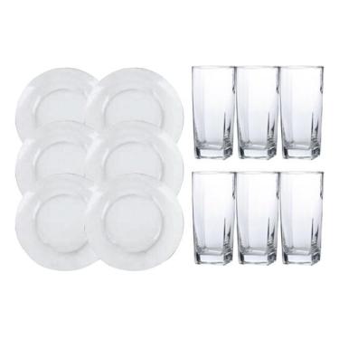 Imagem de Conj 6 Pratos Astral Fundos e 6 Copos Quadrados Transparente - NADIR F