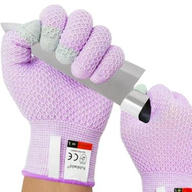 Imagem de 4 luvas resistentes a cortes nível 5 de proteção para cozinha, luvas anticorte de grau alimentício com tela sensível ao toque para corte de carne, fatiar bandolim, duráveis, respiráveis, laváveis na