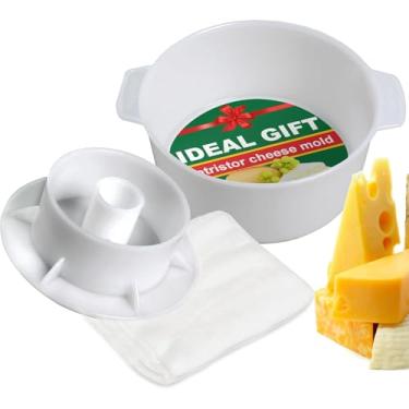 Imagem de Kit de preparação de queijo, coador de queijo perfurado com manteiga e pistão de 1,5 L – Máquina de fazer queijo com prensa de tofu – Conjunto de queijo para prensagem – Paneer Maker
