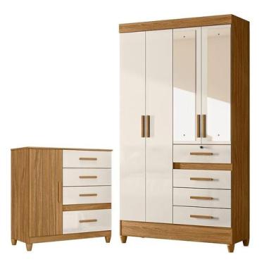 Imagem de Guarda Roupa Solteiro Sobral com Espelho e Cômoda Vênus com pés Freijó