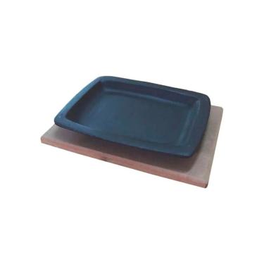 Imagem de Chapa Tepan 16x20 De Ferro Fundido Com Aparador De Madeira